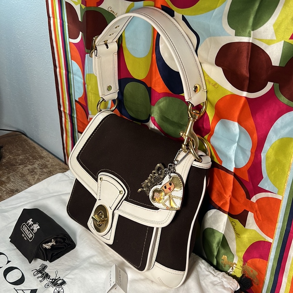 NWT Coach Legacy Stripe Parchment/Brown Slim Flap Ali Turnlock Shoulder Bag $378 - Picture 4 of 16